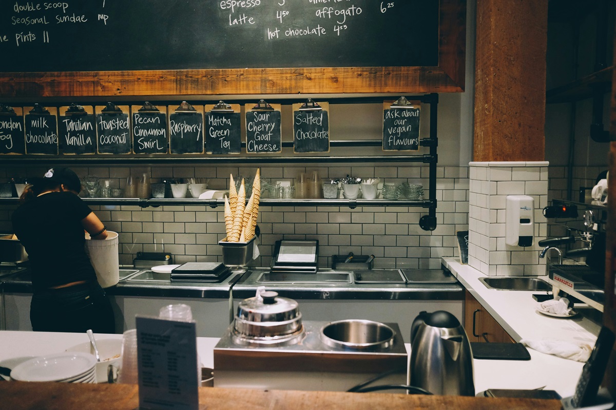 looking at the counter inside the cafe