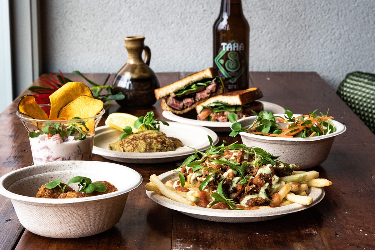 Meals plated and served on cafe table